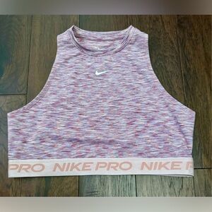 Nike PRO Space Dye High Neck Cropped Tank Top MSRP $40 Pink Glaze Size L NWOT